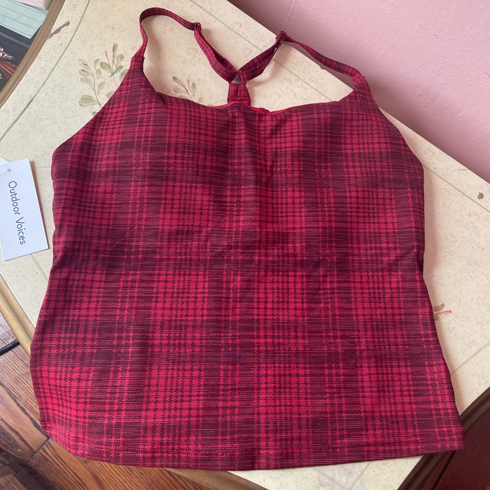 NWT outdoor voices pomegranate plaid  tank top